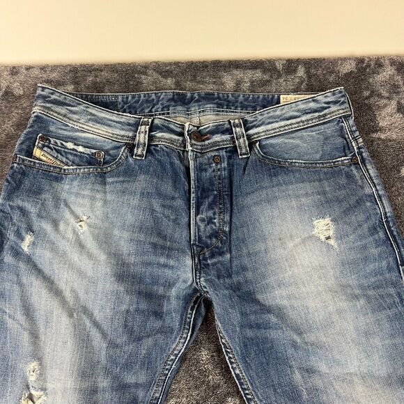 Diesel Safado Slim-Straight Blue Denim Distressed Jeans Button Fly 33X34(35X34.5 - Picture 2 of 15